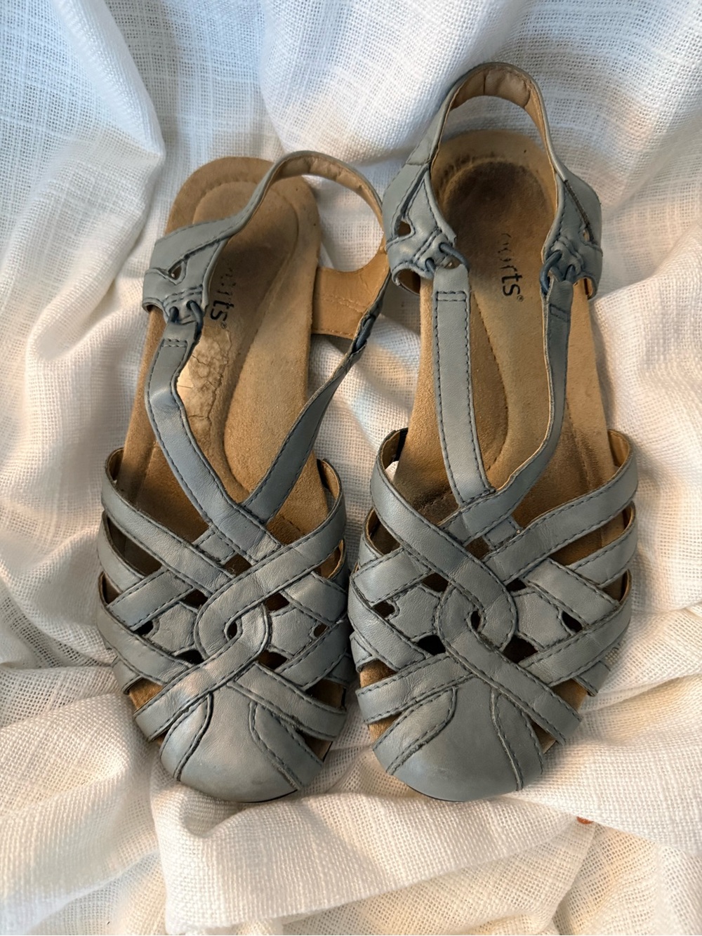 Rieker Women's Light Gray Braided Leather Slingback Flats